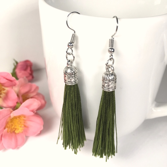 Jewelry - Olive Green Tassel Drop Earrings
